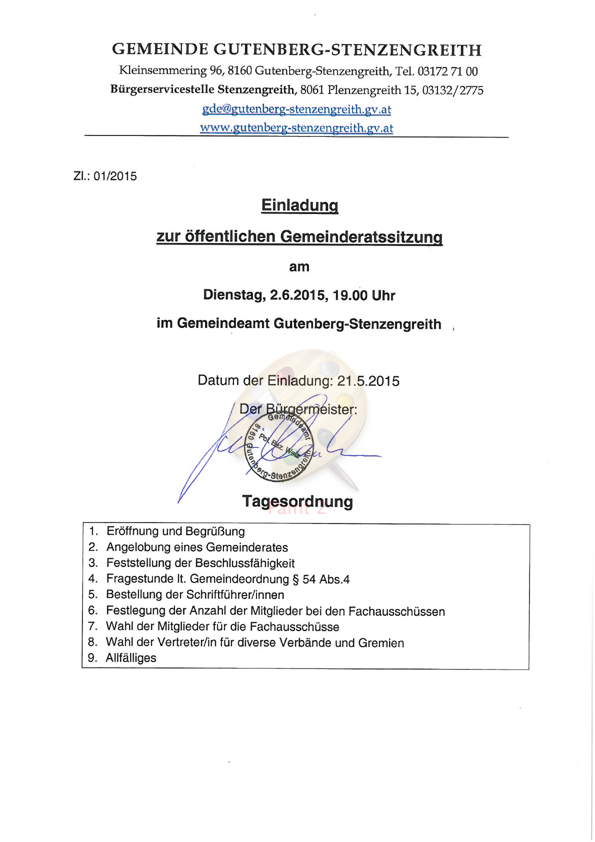 Öffentliche Gemeinderatssitzuung